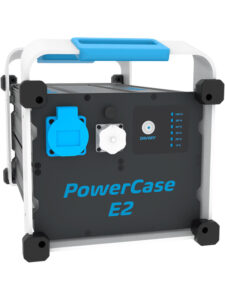 Photo d'une batterie de chantier portable bleue et noire de la marque TYVA, c'est la powercase E2